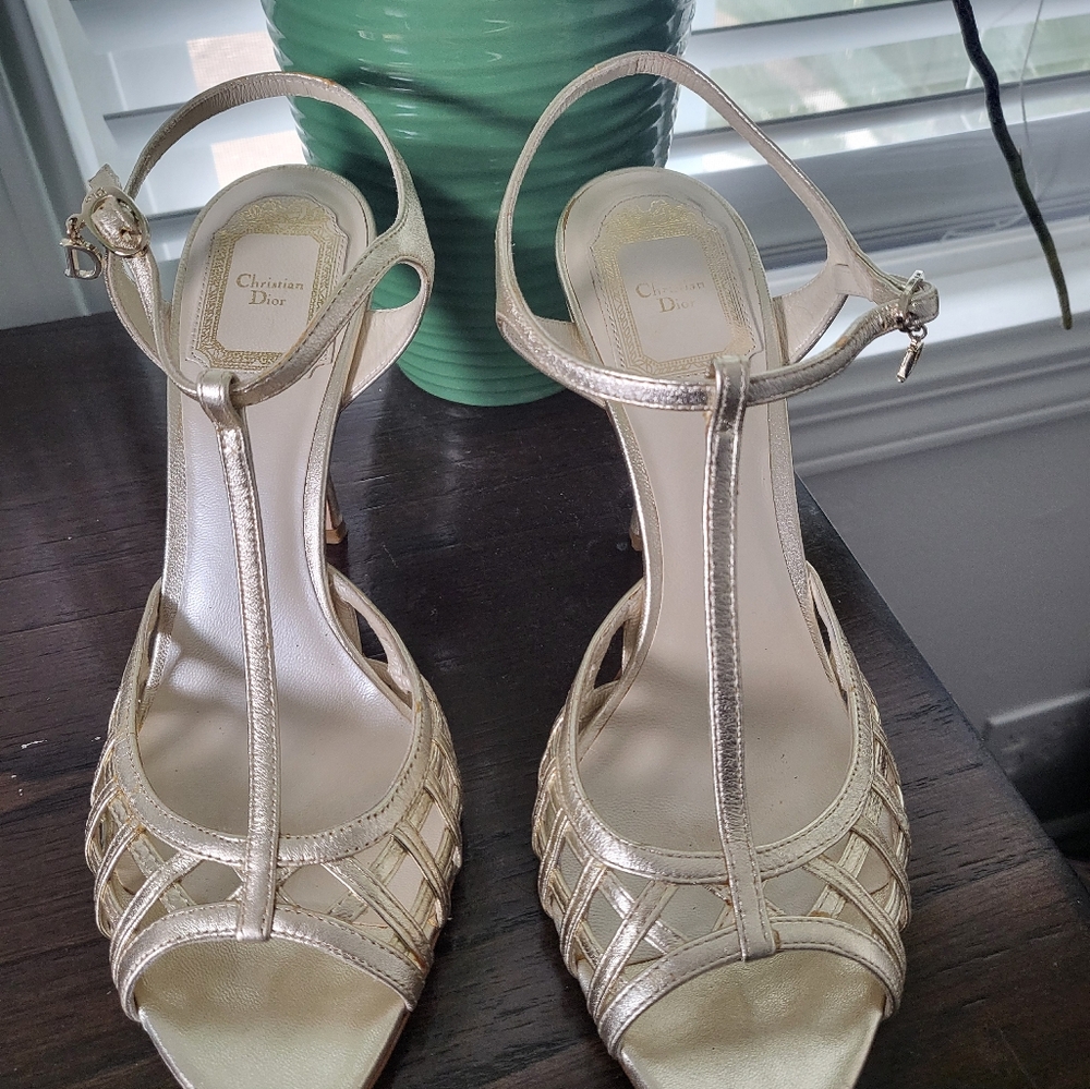 Christian Dior gold, strappy heels